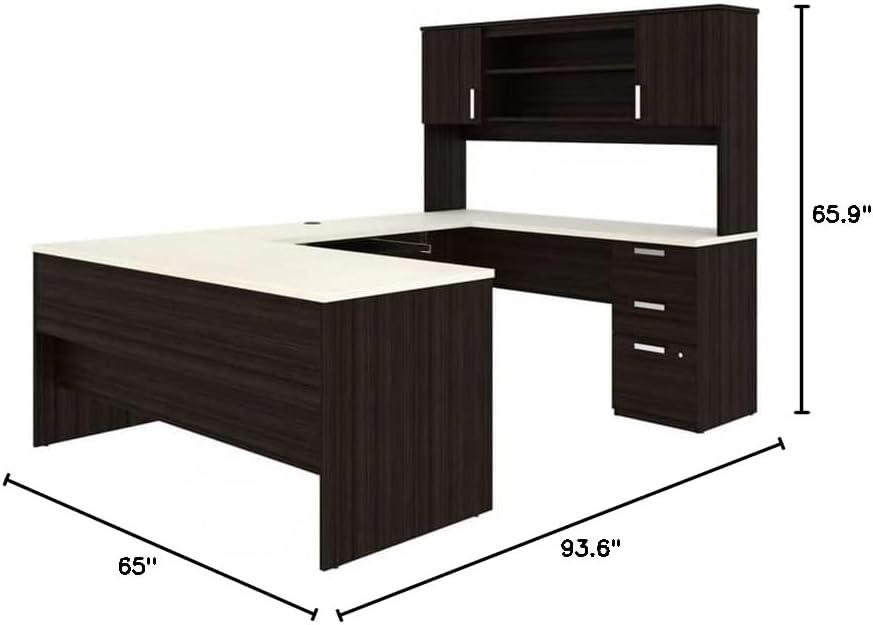 Bestar Ridgeley U Shaped Desk in Dark Chocolate & White Chocolate
