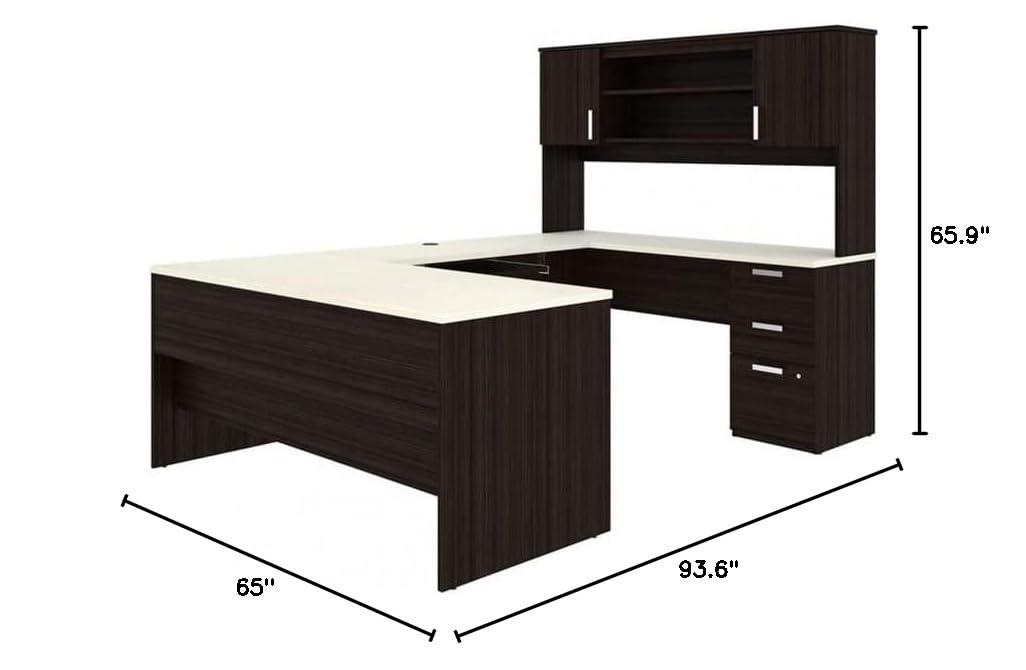 Bestar Ridgeley U Shaped Desk in Dark Chocolate & White Chocolate