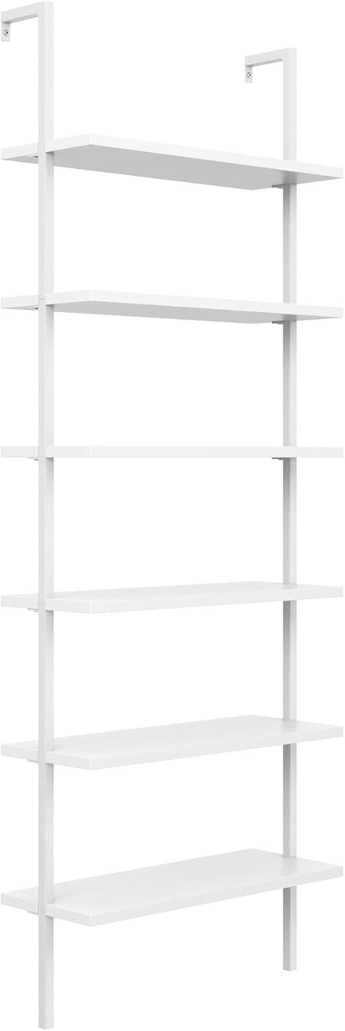 Nathan James Theo 6-Shelf Tall Bookcase Wall Mount Bookshelf White Wood with White Metal Frame White