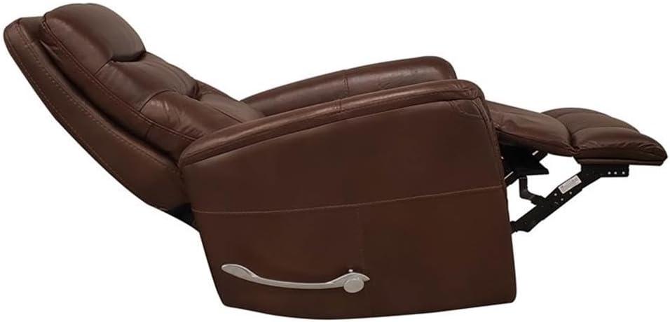 Traditional Brown Leather Swivel Recliner with Wood Accents
