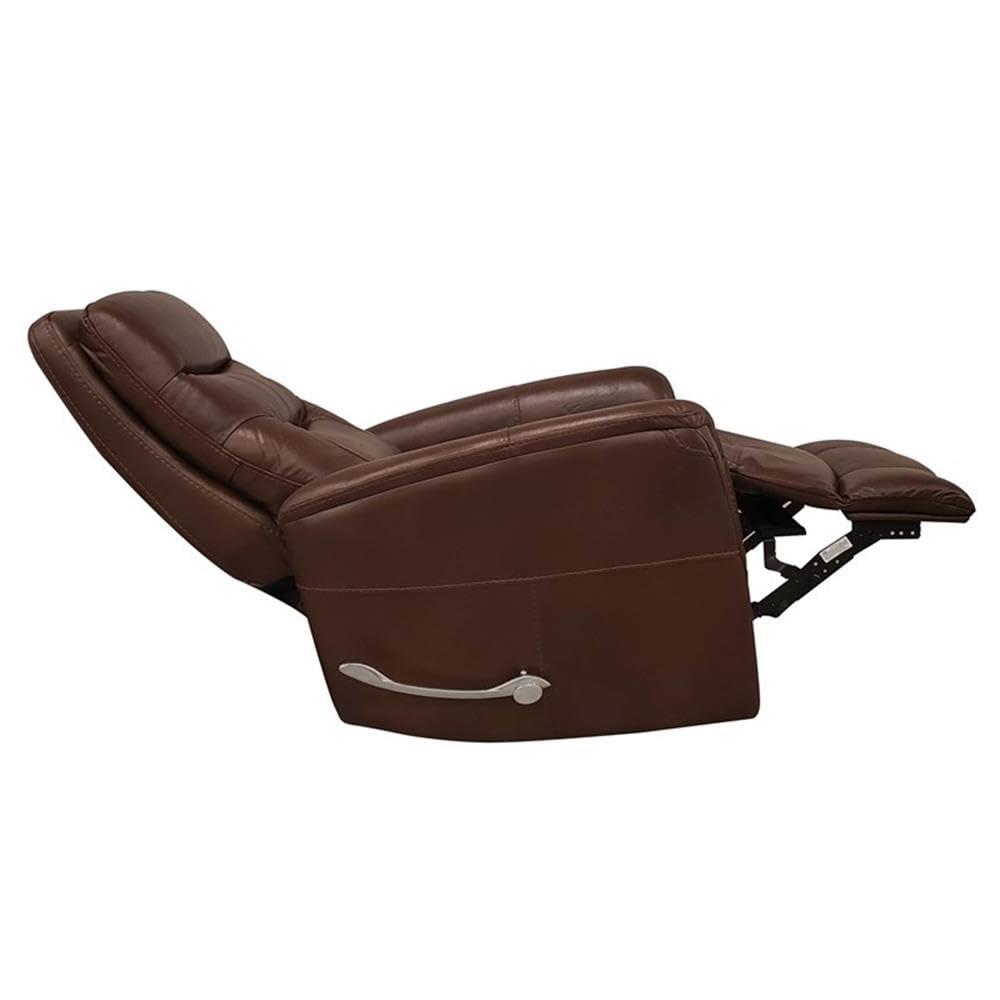 Traditional Brown Leather Swivel Recliner with Wood Accents