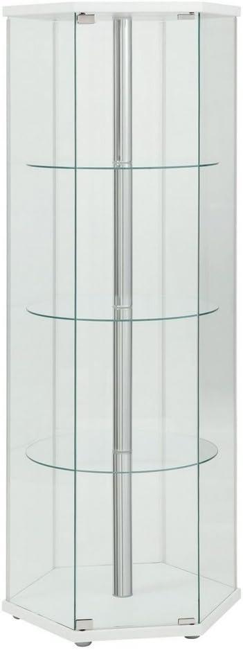 Coaster Zahavah Modern 4 Shelf Hexagon Shaped Glass Curio Cabinet White/Clear
