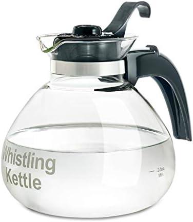 Café Brew Collection Clear Glass Whistling Tea Kettle, to Purely Brew Tea With No Metallic Taste or Other Carafe Flavors, 12 Cup Capacity