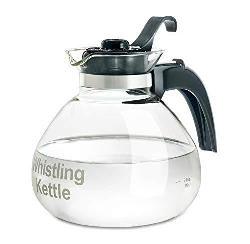 Café Brew Collection Clear Glass Whistling Tea Kettle, to Purely Brew Tea With No Metallic Taste or Other Carafe Flavors, 12 Cup Capacity