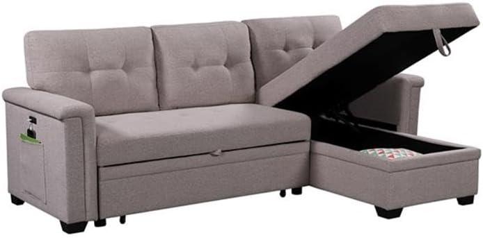 Bowery Hill Reversible Sleeper Sofa with Storage/USB Charging Port in Gray