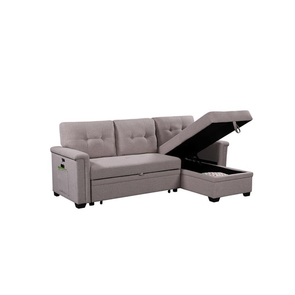 Bowery Hill Reversible Sleeper Sofa with Storage/USB Charging Port in Gray