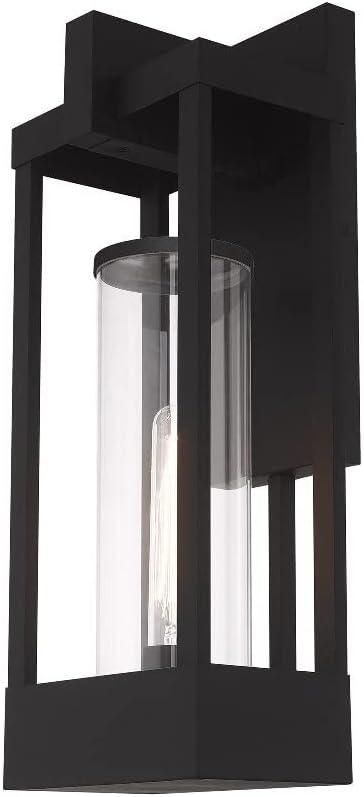 Black Solid Brass Outdoor Wall Lantern with Clear Glass Shade