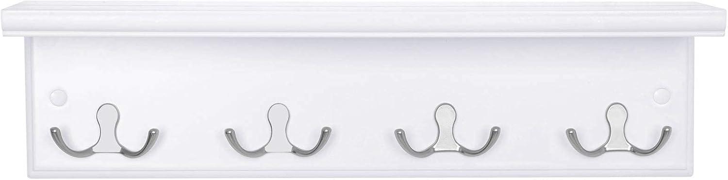 White MDF Wall-Mounted Coat Rack with Shelf and Metal Hooks