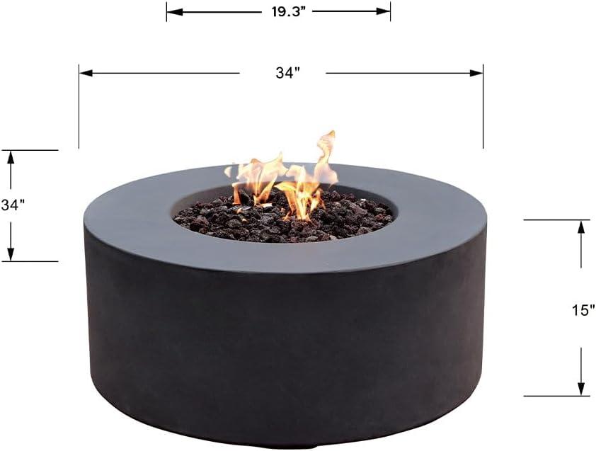 Redwood Round Concrete Gas Fire Pit Table