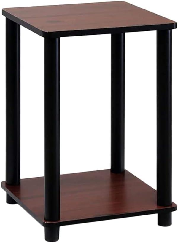 Compact Modern Dark Cherry & Black Square End Table with Shelf