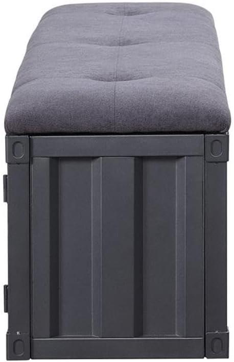 ACME Cargo Storage Bedroom Bench in Gray Fabric & Gunmetal