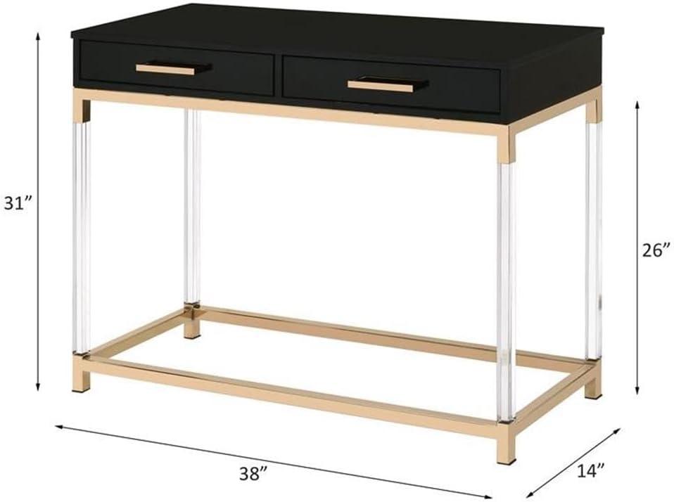 ACME Adiel 2 Drawers Wooden Console Table with Metal Base in Black and Gold