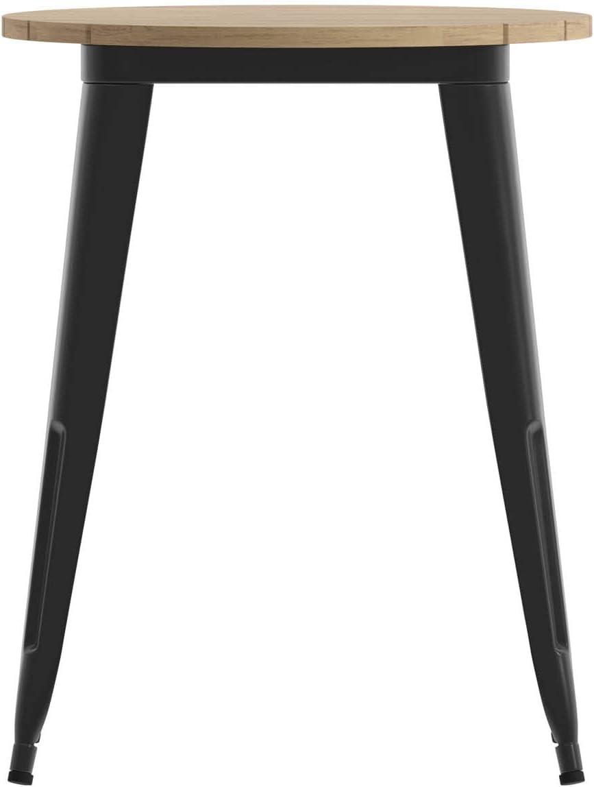 Flash Furniture Declan Commercial Grade Indoor/Outdoor Dining Table, 23.75" Round All Weather Brown Poly Resin Top with Black Steel Base