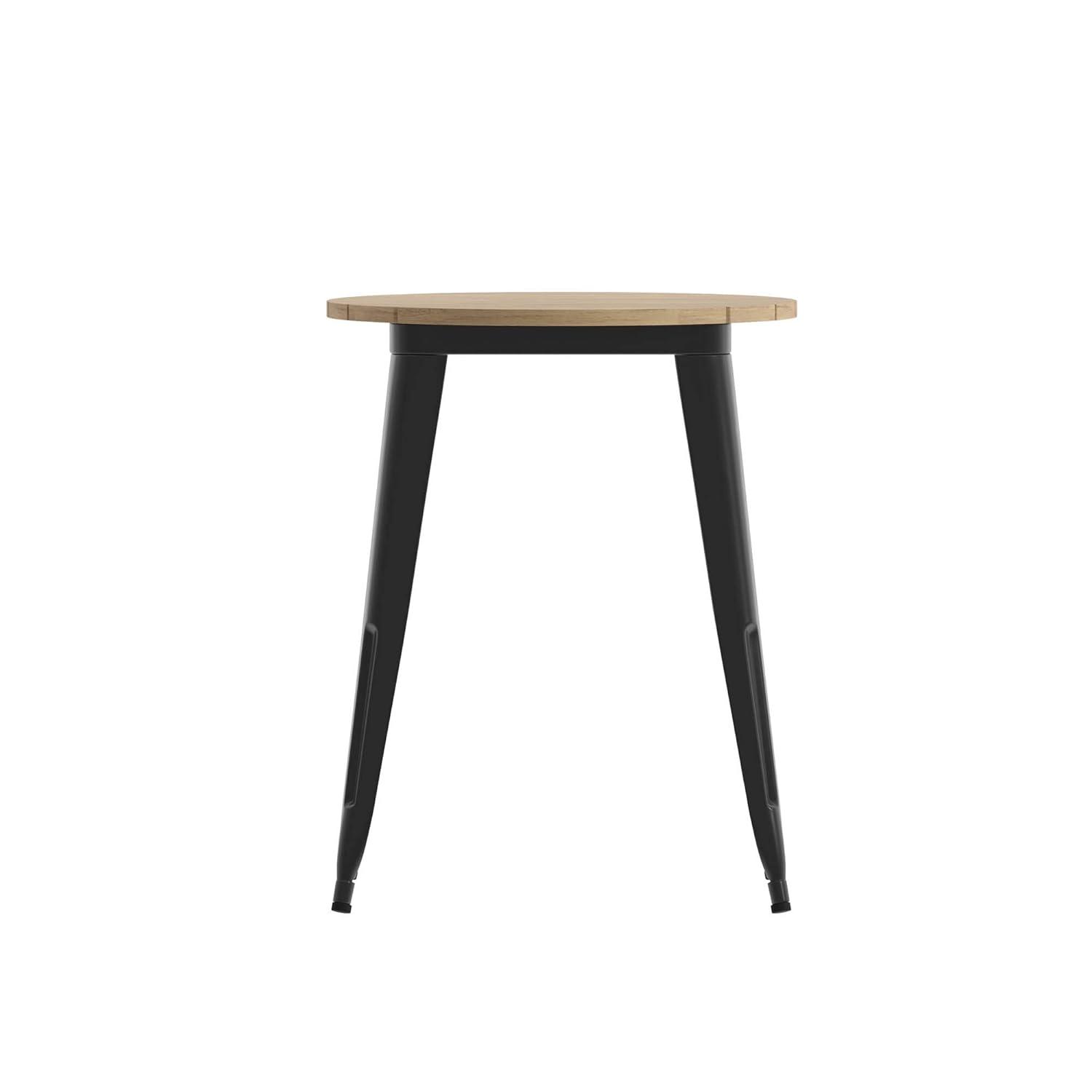 Flash Furniture Declan Commercial Grade Indoor/Outdoor Dining Table, 23.75" Round All Weather Brown Poly Resin Top with Black Steel Base