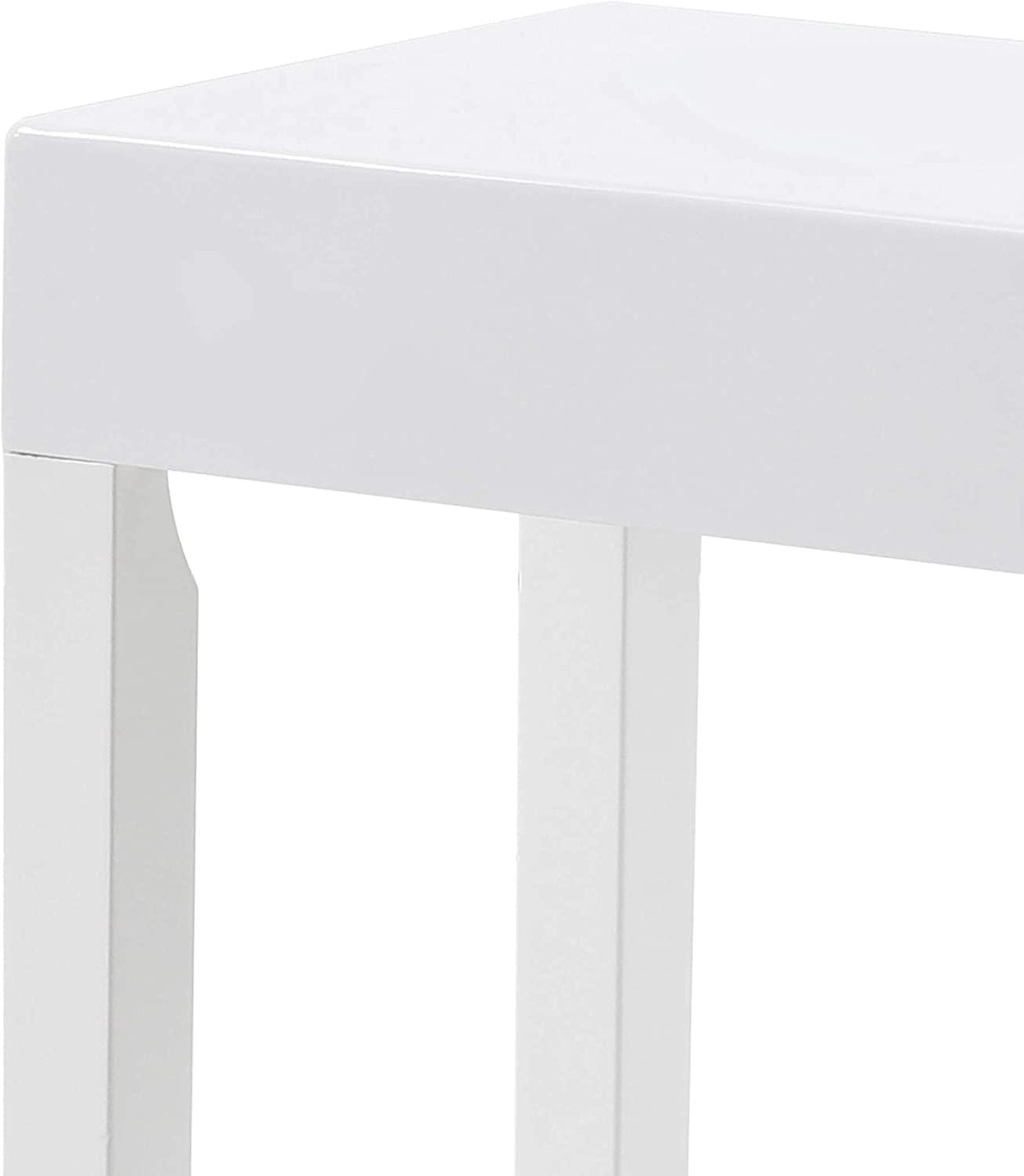 Glossy White Rectangular Minimalist Console Table with Storage