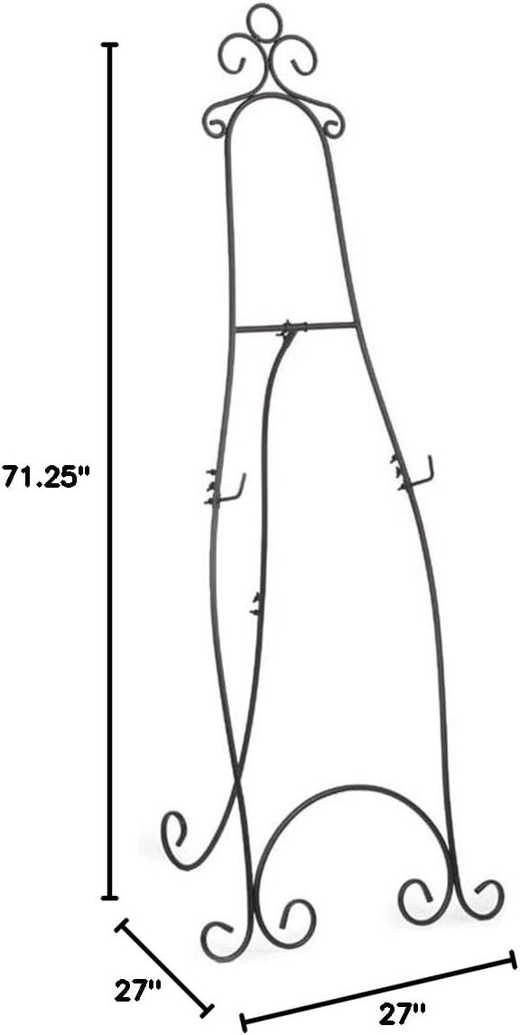 Floor-Standing Easel Stand with Decorative Embellishments and Adjustable Hooks, 71.25 inches Tall, Steel Construction - Black