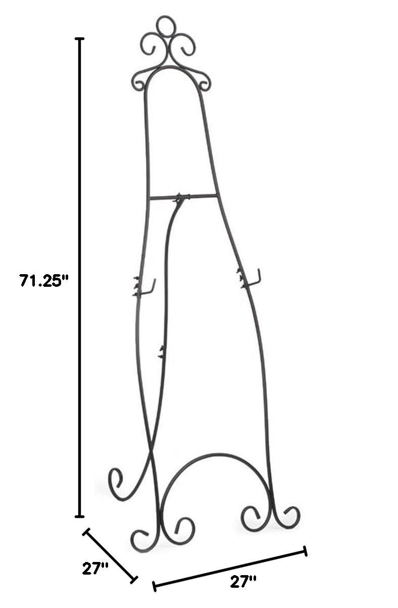 Floor-Standing Easel Stand with Decorative Embellishments and Adjustable Hooks, 71.25 inches Tall, Steel Construction - Black