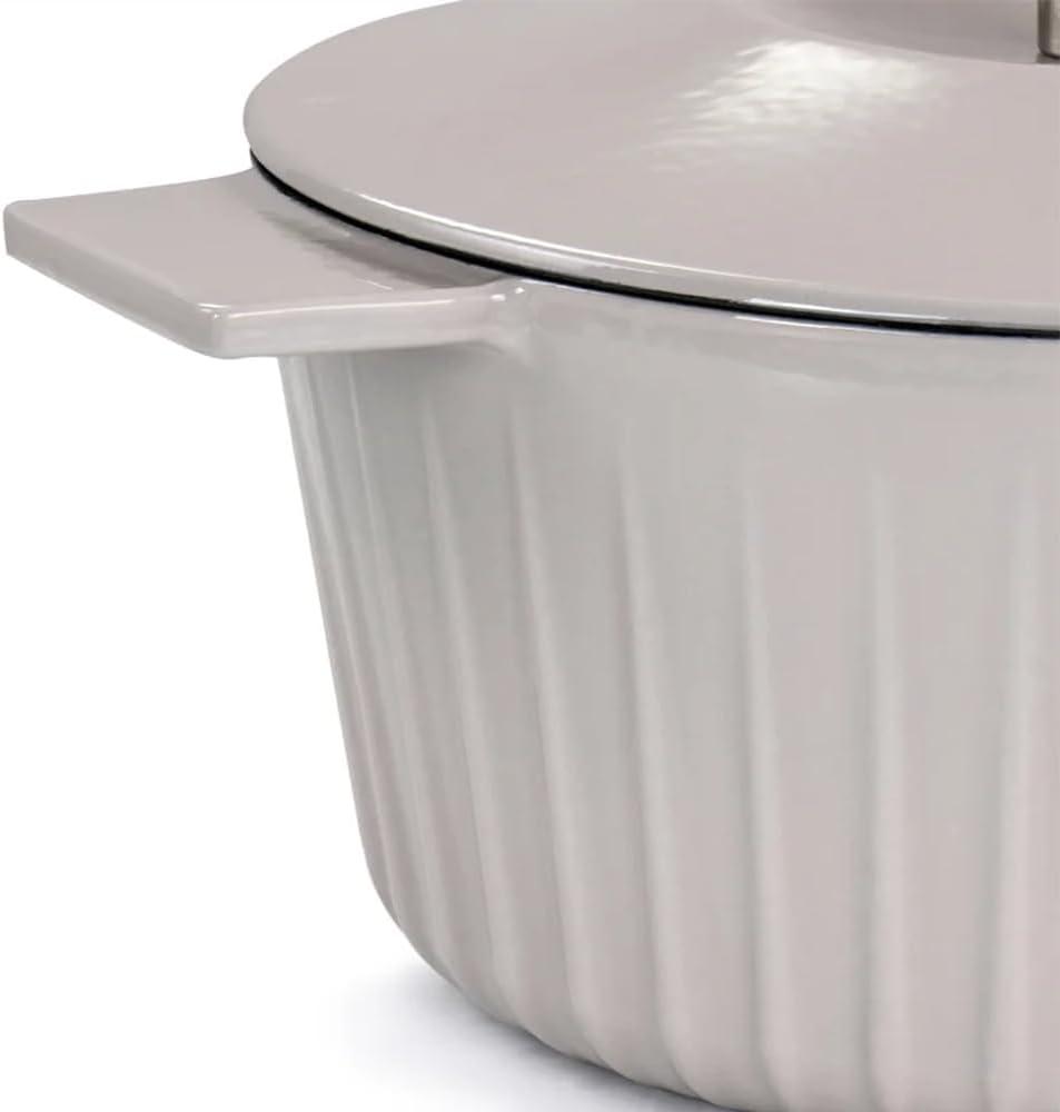 Martha Stewart Martha Stewart Enameled Cast Iron 5 Quart Embossed Stripe Dutch Oven With Lid In Warm Grey