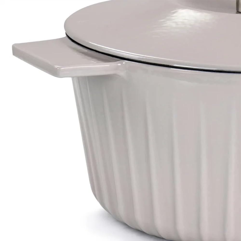 Martha Stewart Martha Stewart Enameled Cast Iron 5 Quart Embossed Stripe Dutch Oven With Lid In Warm Grey