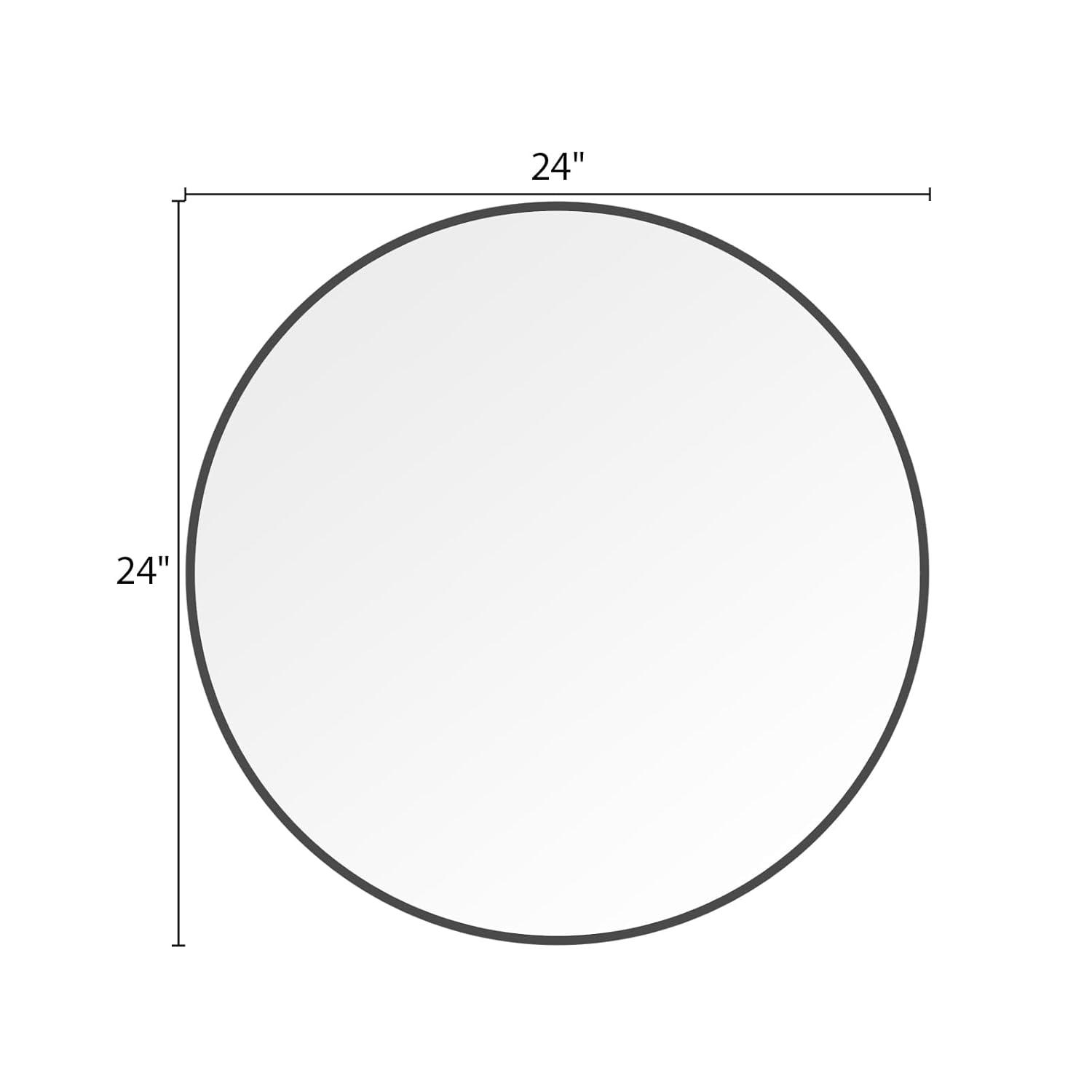 WallBeyond Classic Wooden Frame Farmhouse Round Wall Mirror Satin Black 24 inches Black