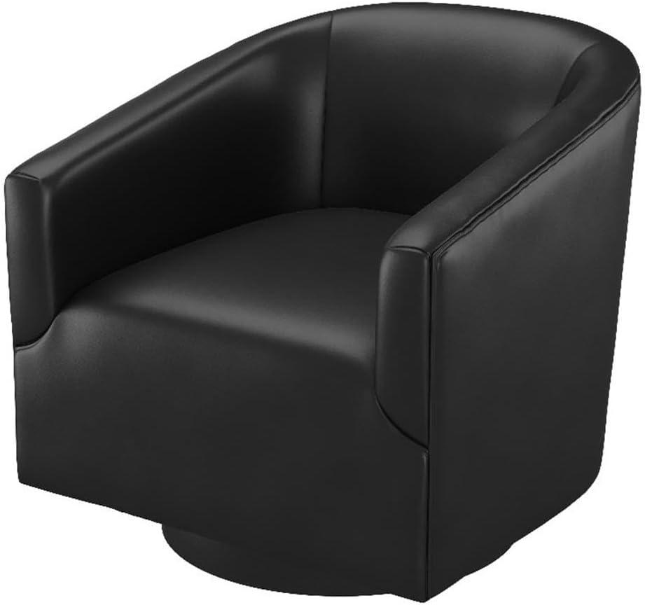 Comfort Pointe Gaven Wood Base Swivel Accent Chair Midnight Blue: Durable Faux Leather, 360° Swivel, No-Sag Springs