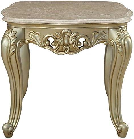 ACME Gorsedd Square Marble Top End Table in Golden Ivory