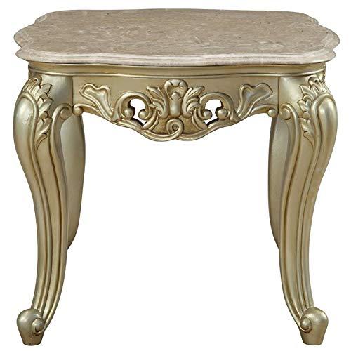 HomeStock End Table W/Marble Top, Marble & Baroque Bliss White