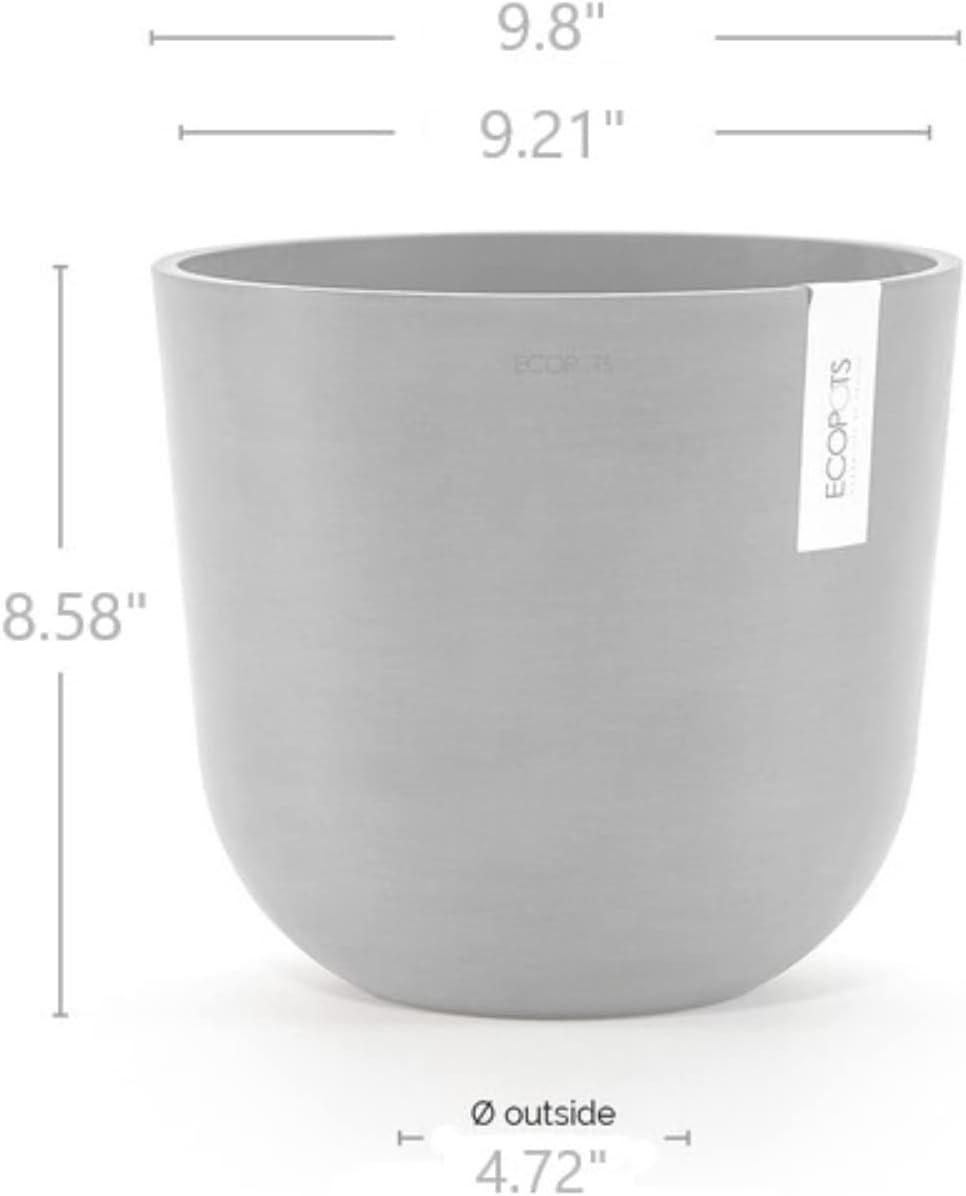 Ecopots Oslo DurableIndoor/Outdoor Modern Recycled Plastic Flower Pot Planter, Grey, 10"