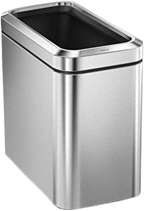 simplehuman 25 Liter / 6.6 Gallon Slim Open Commercial Trash Can, Brushed Stainless Steel