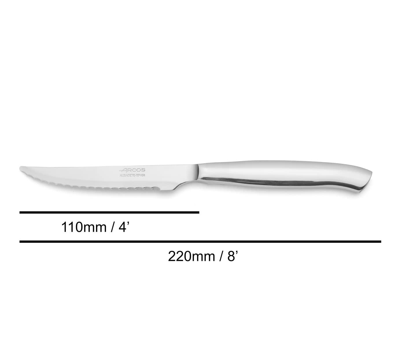 Arcos 4 Piece Steak Knife Set 4 inch. Pocket Knife Pack with Pearl Edge for Cutting and Fillet Meat. Monoblock Stainless Steel Blade and Handle. Series Mesa