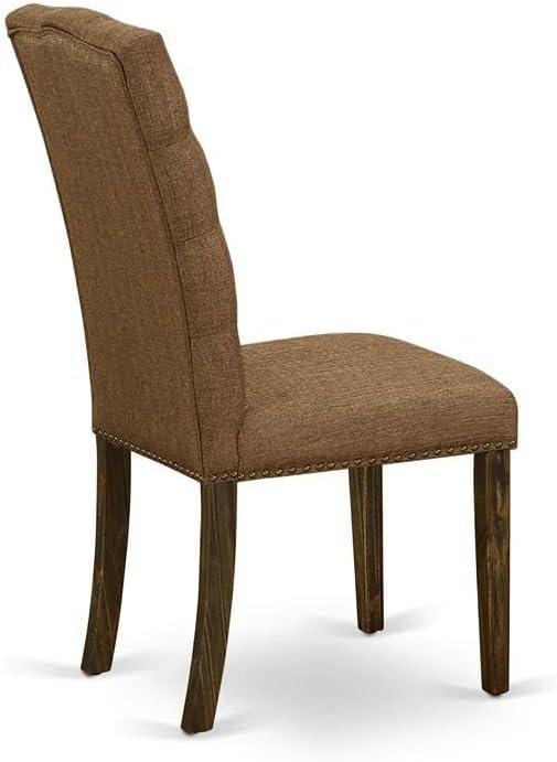Elsa Parson Chair with Distressed Jacobean 418ed Leg & Brown Linen Fabric - Set of 2