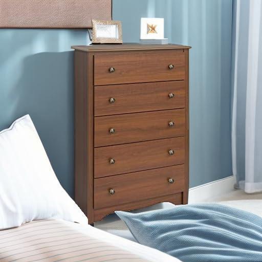 45.25" Monterey Vertical Dresser Cherry - Prepac: 5-Drawer Storage for Bedroom Space Savers