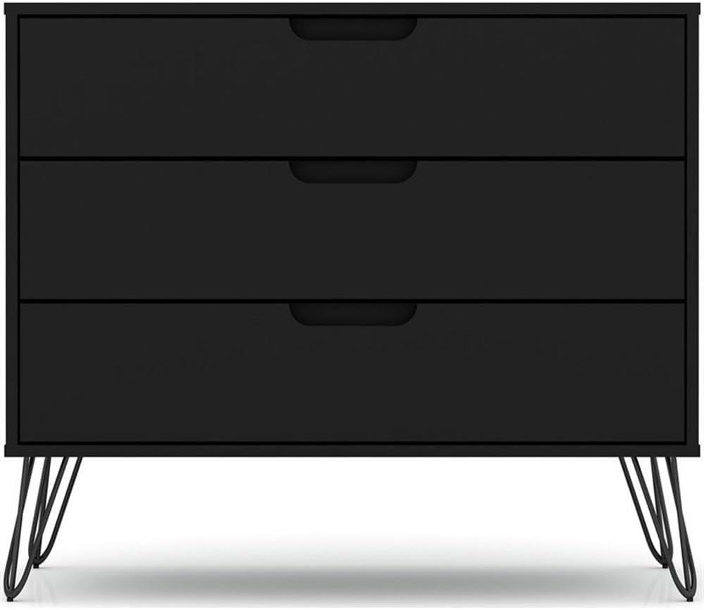 Rockefeller Dresser Black - Manhattan Comfort: MDF Composite Frame, 3-Drawer Storage for Bedroom