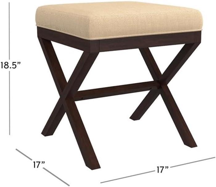 Espresso Wood and Beige Upholstered Backless Vanity Stool