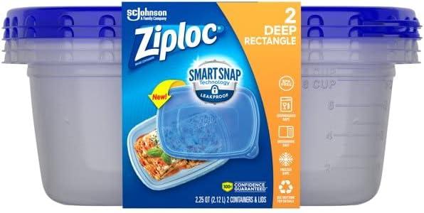 Ziploc® Brand, Food Storage Containers with Lids, Smart Snap Technology, Large Rectangle, 2 ct