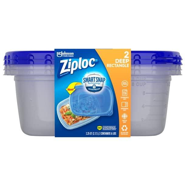Ziploc® Brand, Food Storage Containers with Lids, Smart Snap Technology, Large Rectangle, 2 ct