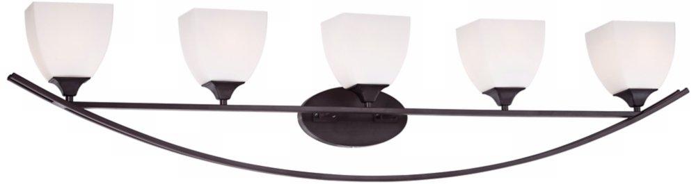 Franklin Iron Works Jenisen Arch Industrial Modern Wall Light Bronze Hardwire 51 1/2" 5-Light Fixture White Glass Shade for Bedroom Bathroom Vanity
