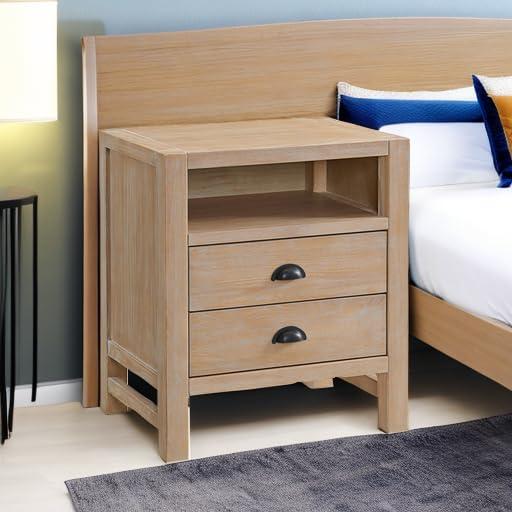 Arden 2-Drawer Wood Nightstand, 25 in. H Bedside Table with Oil Rubbed Bronze Drawer Pulls & Metal Drawers Glides, Perfect for Modern Rustic Bedroom Sets, Solid, Durable Pine Wood