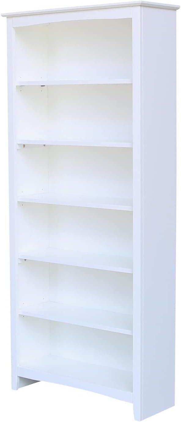 Elegant Transitional White Solid Wood Adjustable Shaker Bookshelf