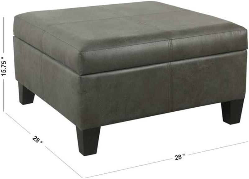 Luxury Large Square Storage Ottoman with Lid - HomePop: Faux Leather, Seating & Rosewood Legs