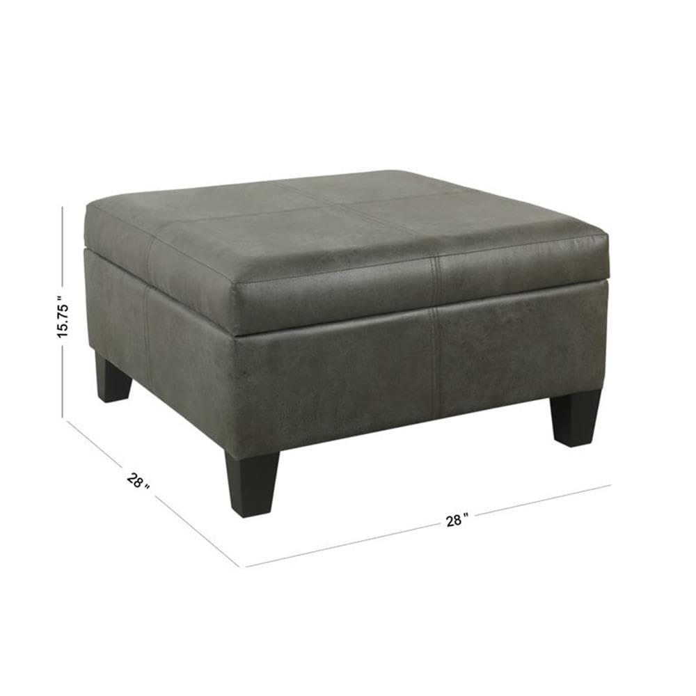 Luxury Large Square Storage Ottoman with Lid - HomePop: Faux Leather, Seating & Rosewood Legs
