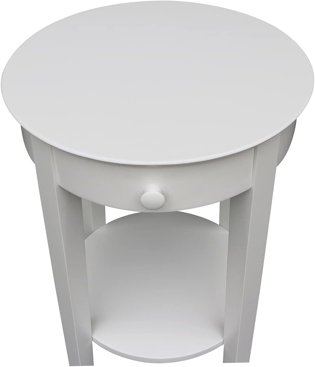 Elegant Round White Parawood Accent Table with Drawer and Shelf