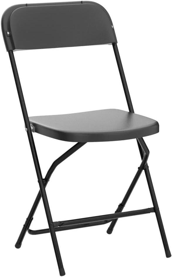 Set of 4 Black Plastic Folding Chairs with Steel Frame