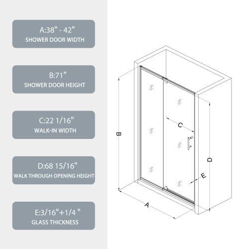 Arch Glass Designs 11DD131873LTS 38-42" W x 71" H Flush Glass Shower Door Reversible Installation