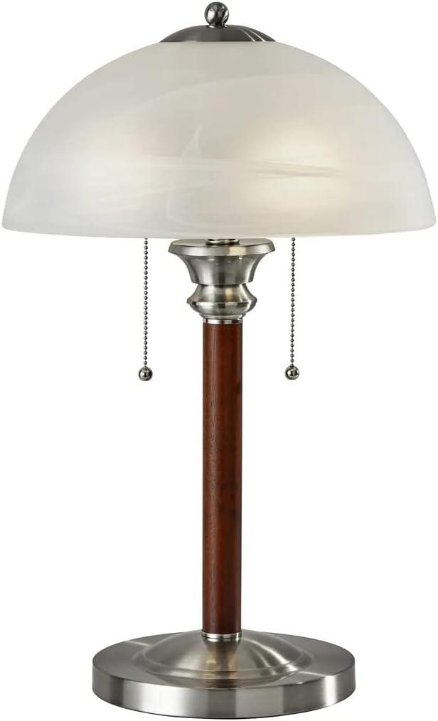 Lexington Walnut and Satin Steel Table Lamp with Frosted Glass Shade