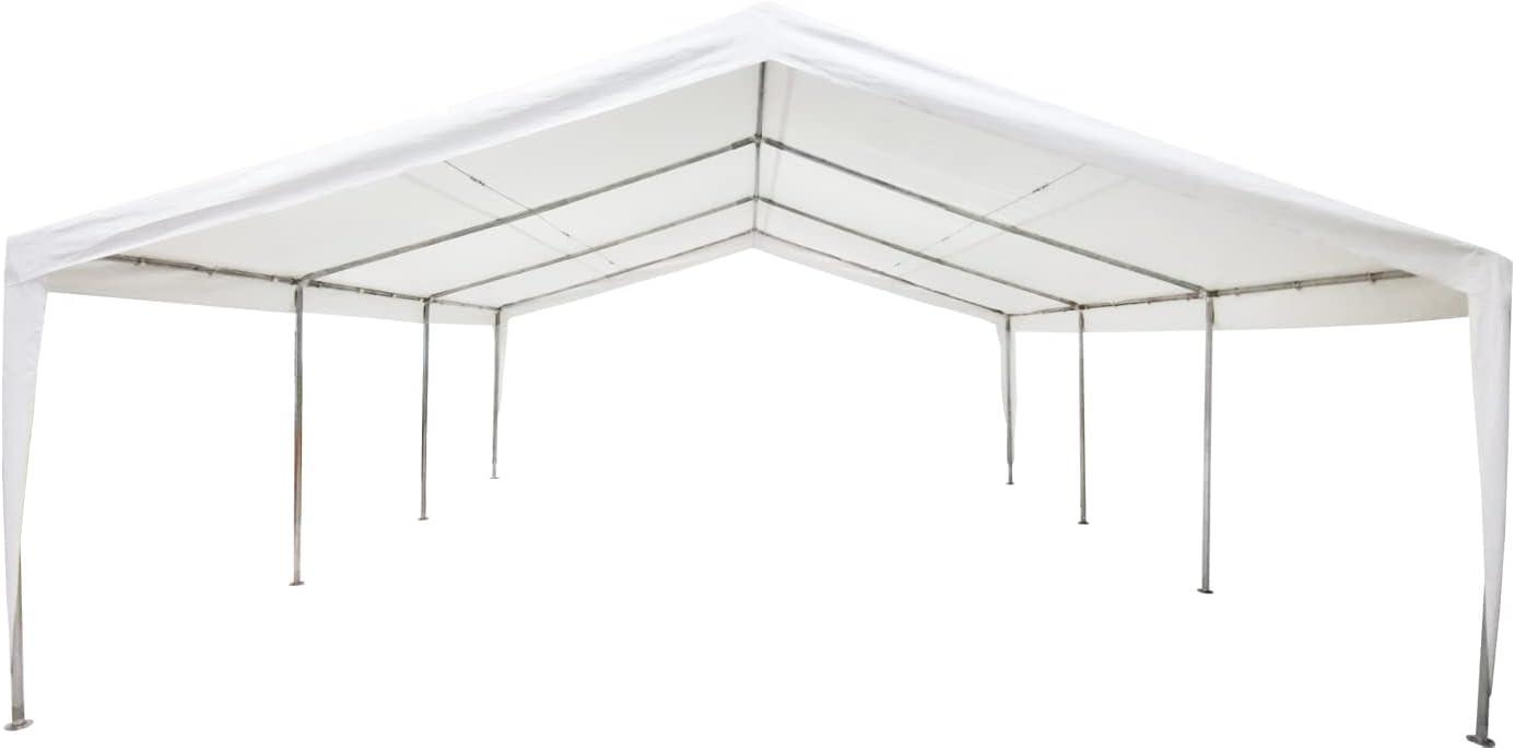 White 20'x20' Steel Frame Carport Shelter with Polyethylene Roof