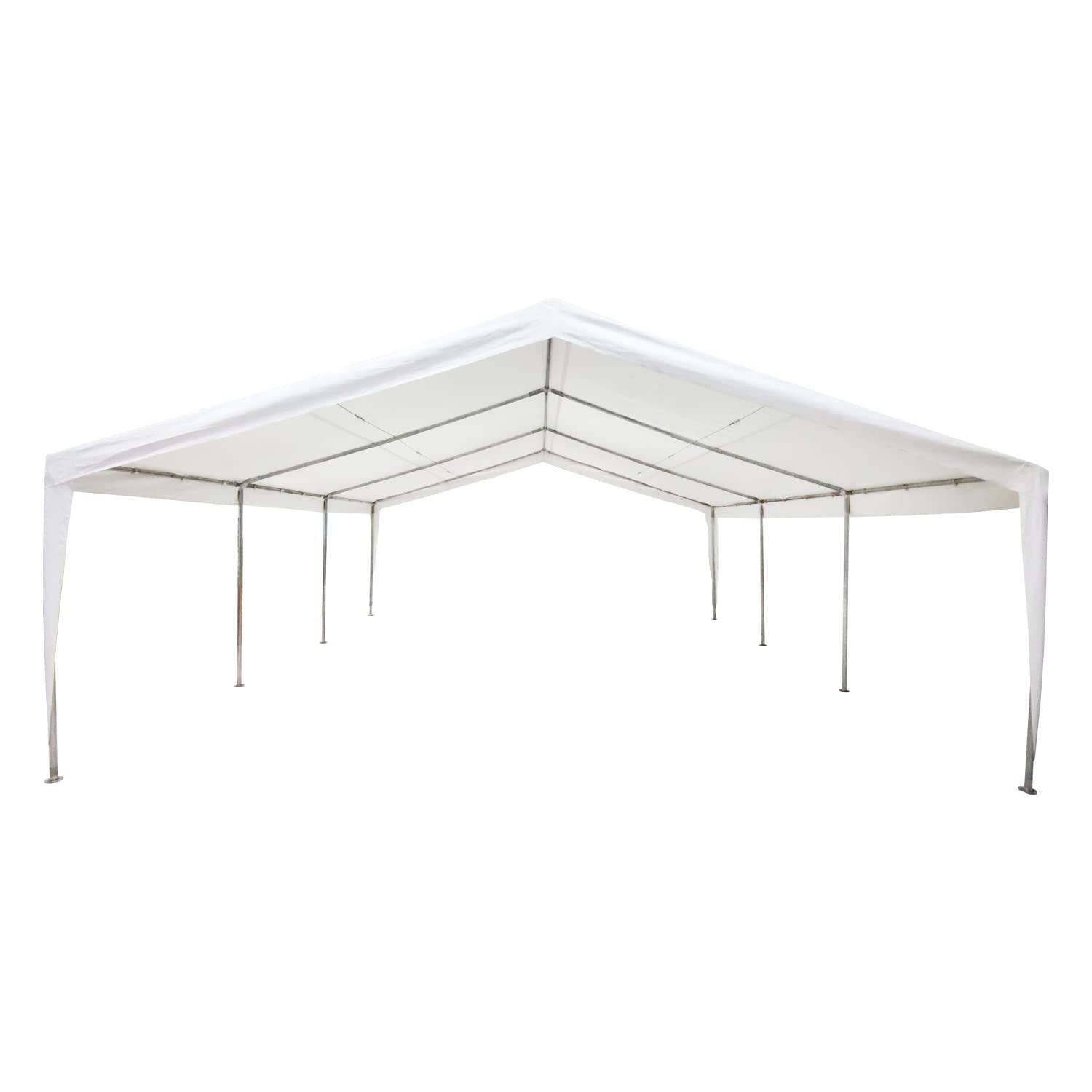 White 20'x20' Steel Frame Carport Shelter with Polyethylene Roof