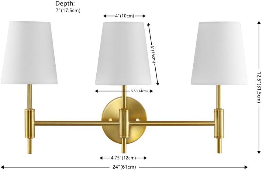 Darya 24" Brass Gold Iron 3-Light Wall Sconce with White Shades