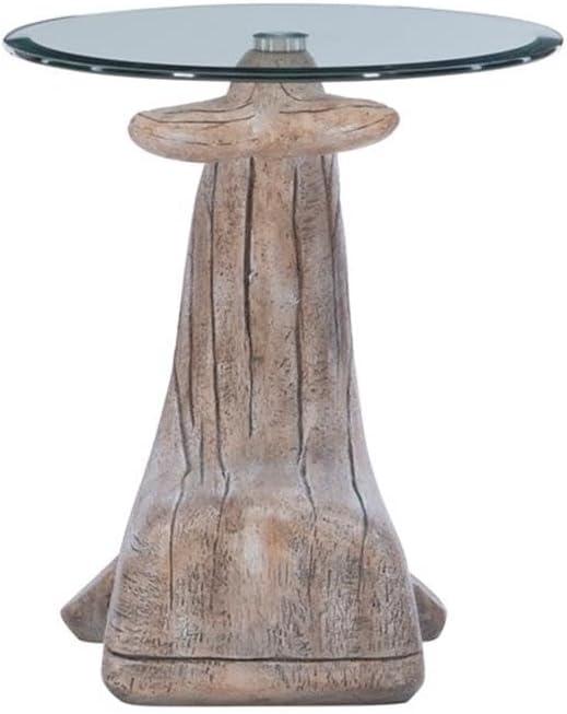 Pemberly Row Sculptured Coastal Resin Table with Glass Top in Driftwood