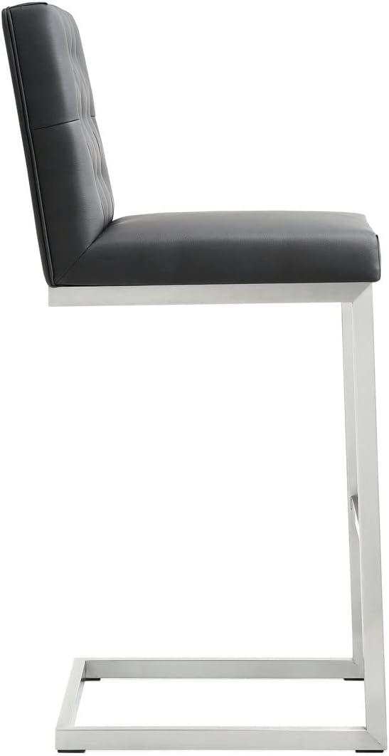 Contemporary Black Leather Swivel Bar Stool with Stainless Steel Base